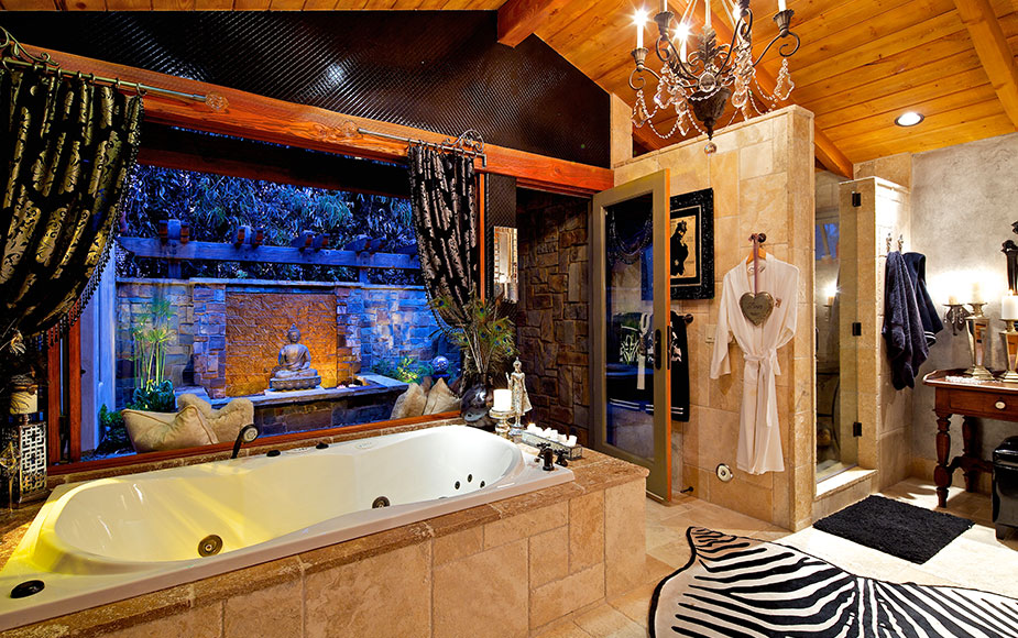 Trendy Bathroom Design - Enhanced by Custom Draperies, Accents & Accessories